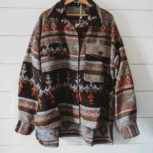 New Aztec Flannel Western Shacket Pink Button-Up Top Shirt Jacket Womens - Picture 2 of 5